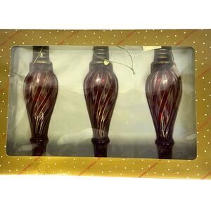 Dillard's Tree Trimming Hand Blown Glass Red Swirl Christmas Ornaments-Set of 3